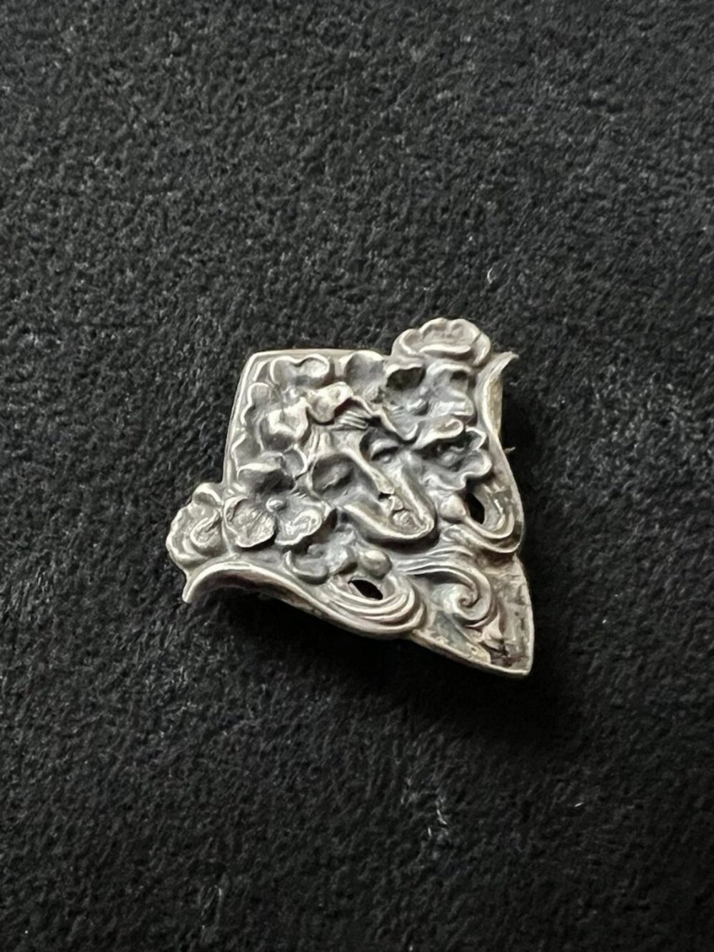 Antique Art Nouveau Sterling Silver Woman Face Floral Brooch